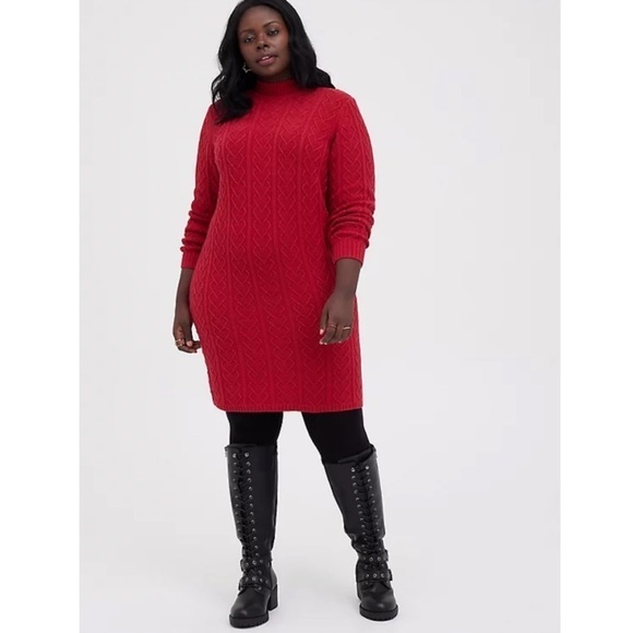 Torrid 2 ❤️ MOCK NECK MINI DRESS - CABLE KNIT HEART RED - Picture 4 of 8